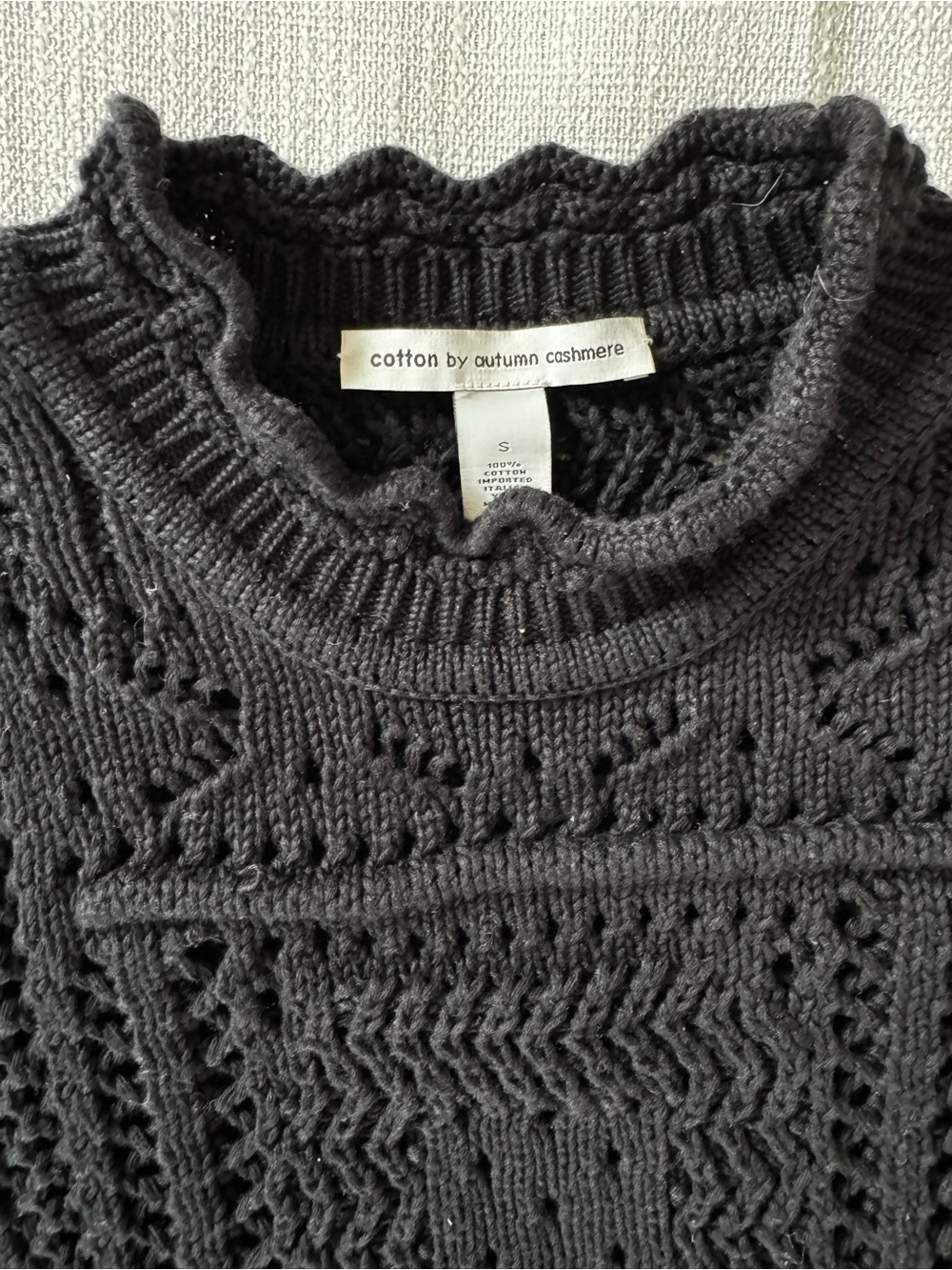 Autumn Cashmere Black Openwork Ruffled Mock Neck Sweater